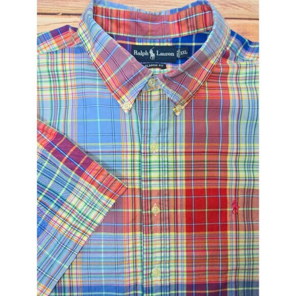 Ralph Lauren Mens Classic Fit Shirt XXL Short Sleeve Button-Down Multicolor - Picture 4 of 8